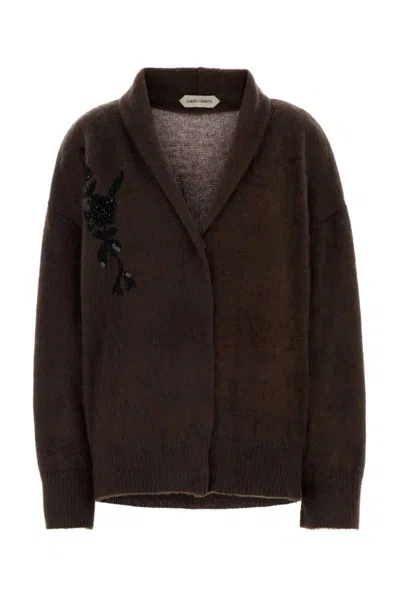 Alberta Ferretti Brown Wool Blend Cardigan In Brown