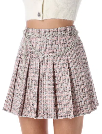 Self-portrait Boucle Pleated Mini Skirt Chain In Pink