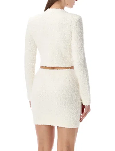 Self-portrait White Crewneck Cropped Cardigan With Crystal Embellishments On The Collar In Cotton Blend Woman In White