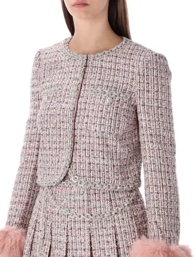 Self-portrait Self Portrait Crystal-embellished Tweed Jacket In Pink