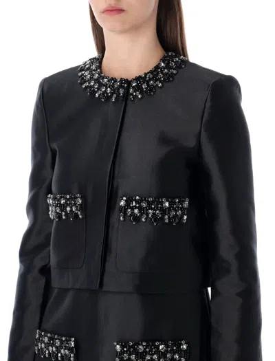 Self-portrait Taffeta Embellished Trim Jacket In Black