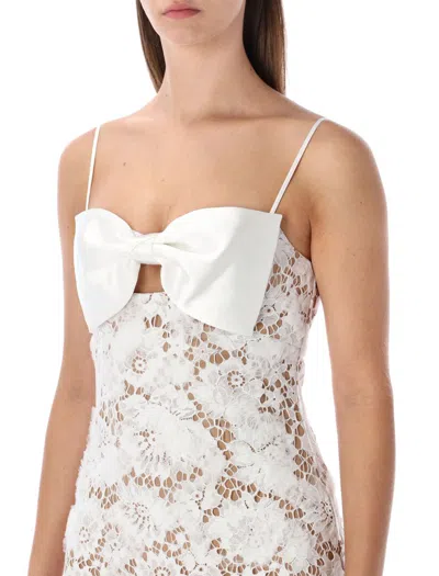 Self-portrait White Lace Mini Dress With Oversized Satin Bow In White