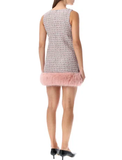 Self-portrait Pink Bouclé Faux Fur Hem Minidress In Pink