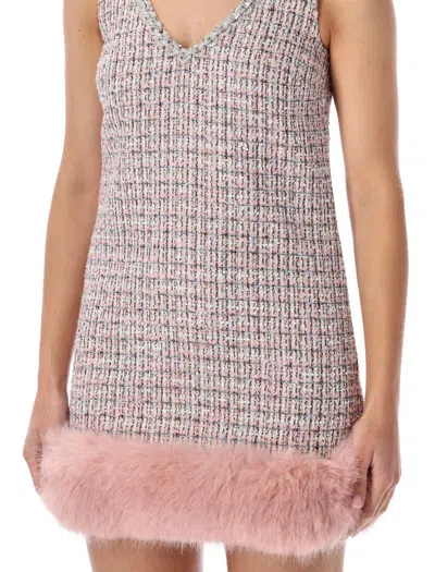 Self-portrait Pink Bouclé Faux Fur Hem Minidress In Pink