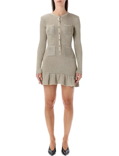 Self-portrait Mini Dress Knit Lurex In Gold