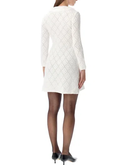 Self-portrait White Lace Knit Mini Dress With Removable Bow In White