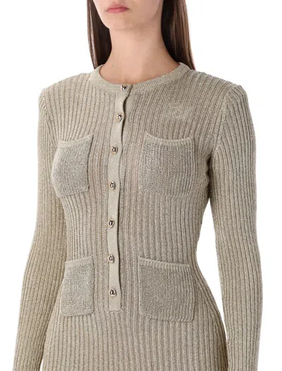 Self-portrait Mini Dress Knit Lurex In Gold