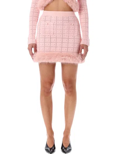 Self-portrait Pink Knit Mini Skirt With Faux Fur Hem In Pink