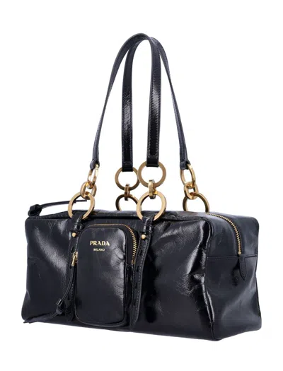 Prada Dangle Medium Leather Top-handle Bag In Black