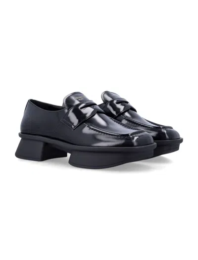 Prada Equal Brushed Leather Loafers Shoes In Black