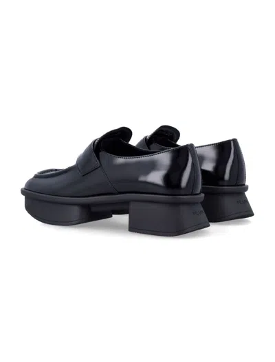 Prada Equal Brushed Leather Loafers Shoes In Black