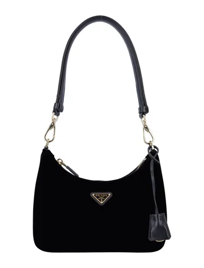 Prada Re-edition Velvet Mini-bag In Black