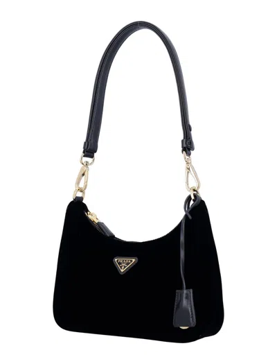 Prada Re-edition Velvet Mini-bag In Black