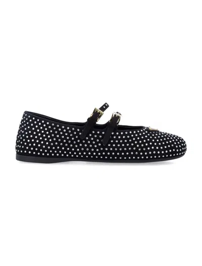 Prada Suede Ballerinas With Crystals In Black