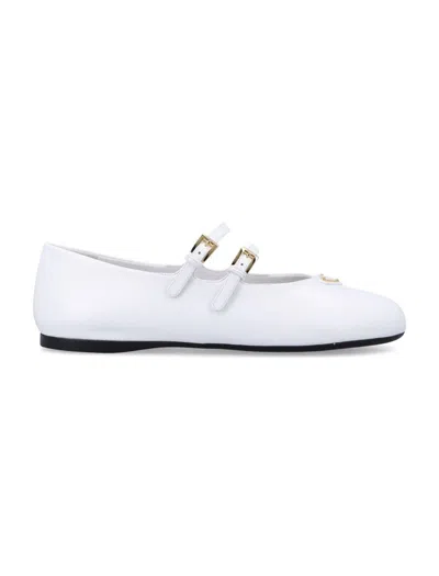 Prada Saffiano Patent Leather Ballerinas In White