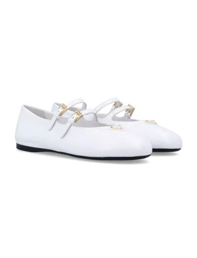 Prada Saffiano Patent Leather Ballerinas In White