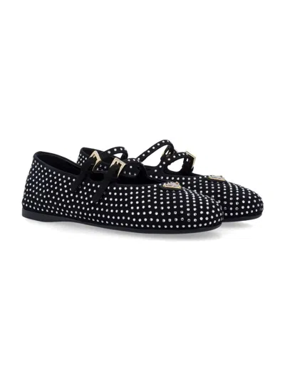 Prada Suede Ballerinas With Crystals In Black