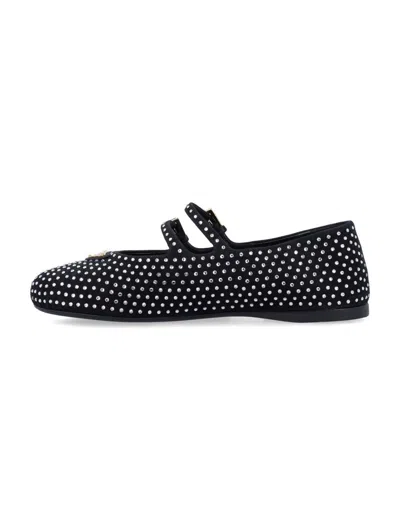 Prada Suede Ballerinas With Crystals In Black
