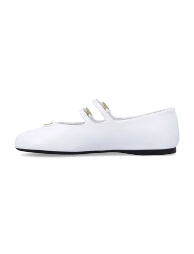 Prada Saffiano Patent Leather Ballerinas In White