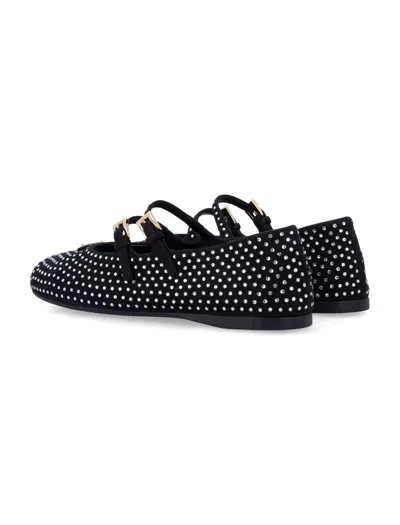 Prada Suede Ballerinas With Crystals In Black