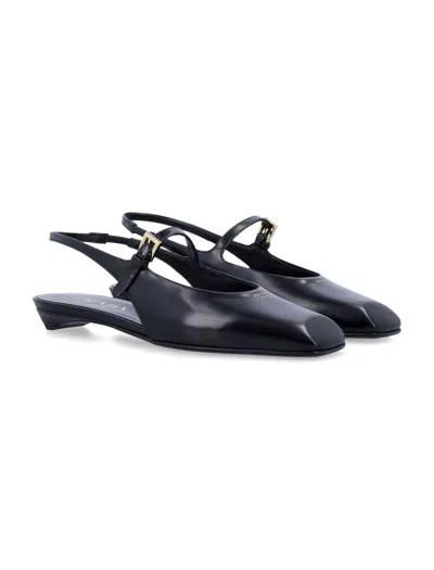 Prada Black Patent Leather Slingback Ballerina In Black