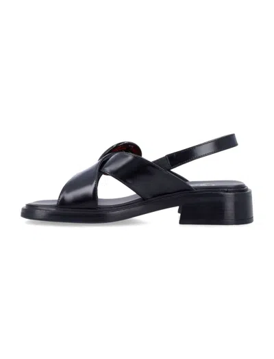 Prada Brushed Leather Sandals With Buckle In Black