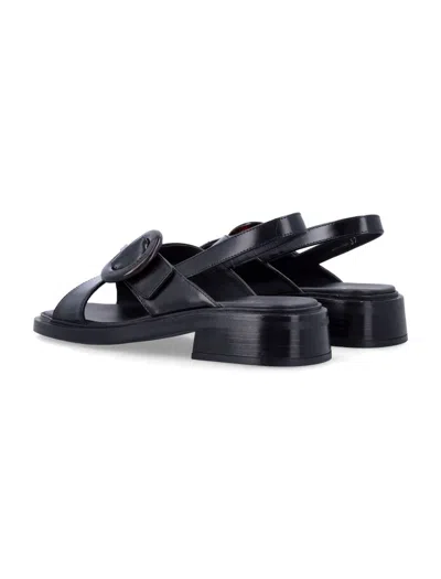 Prada Brushed Leather Sandals With Buckle In Black