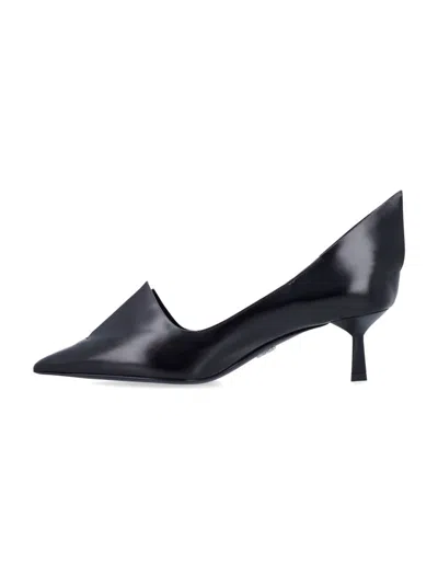 Prada Brushed Leather Pumps In Black