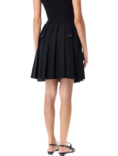 Prada Gabardine Pleated Mini Skirt In Blue