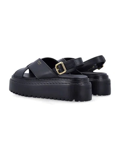 Prada Leather Crisscross Sandals In Black