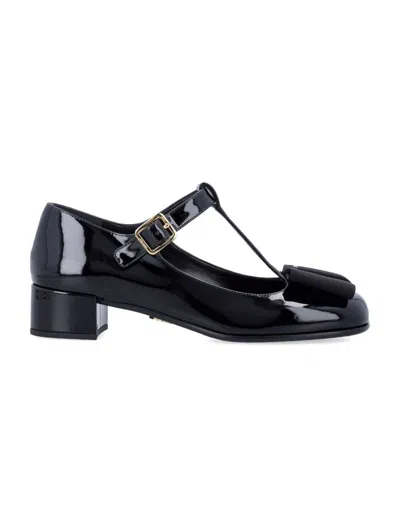 Prada Black Leather Ballet Flats In Black