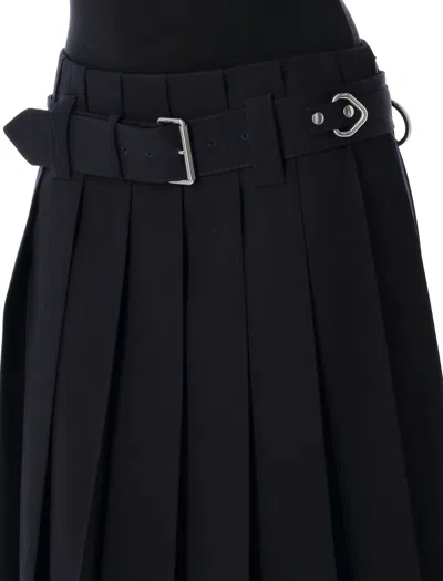 Prada Pleated Gabardine Skirt In Blue