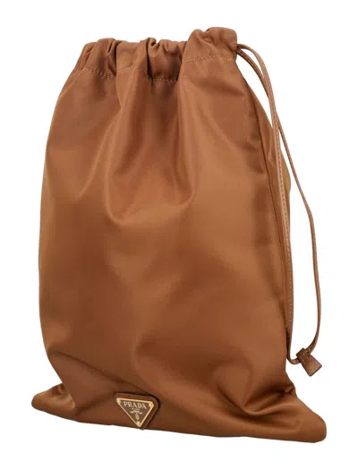 Prada Re-nylon Pouch In Brown