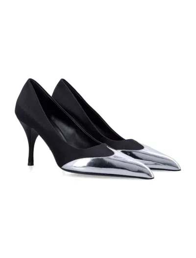 Prada Satin And Metallic Leather Pumps In Black
