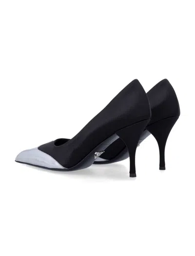 Prada Satin And Metallic Leather Pumps In Black