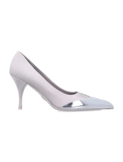 Prada Satin And Metallic Leather Pumps In Gray
