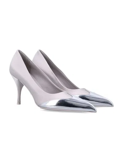 Prada Satin And Metallic Leather Pumps In Gray
