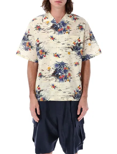 Prada Mens Yellow Printed Short-sleeve Bowling Cotton Shirt In Neutral