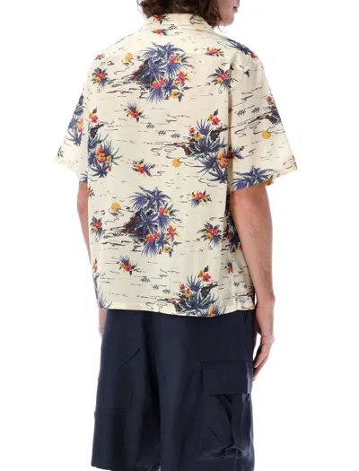 Prada Mens Yellow Printed Short-sleeve Bowling Cotton Shirt In Neutral