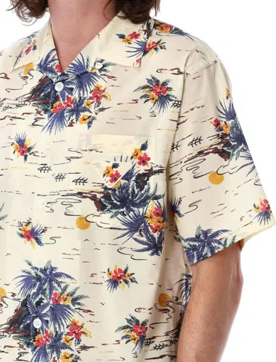 Prada Mens Yellow Printed Short-sleeve Bowling Cotton Shirt In Neutral