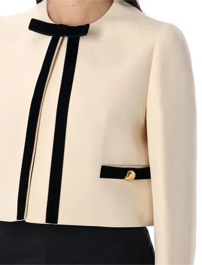 Prada Single-breasted Compact Sablé Jacket In Neutral