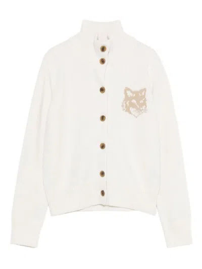 Maison Kitsuné Fox Head Intarsia Merino High Neck Cardigan Clothing In Black