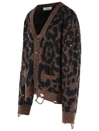 Laneus Spotted Merino Wool Blend Cardigan In Black