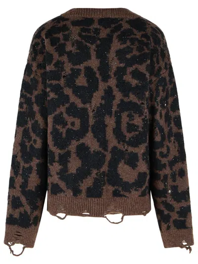 Laneus Spotted Merino Wool Blend Cardigan In Black