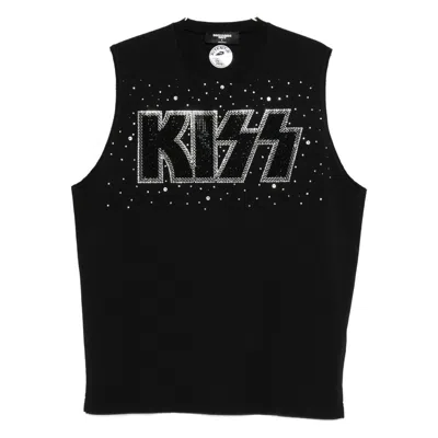 Dsquared2 Graphic Print Sleeveless Crew Neck T-shirt In Black