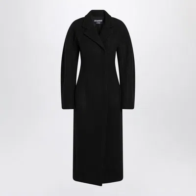 Jacquemus Le Manteau Curvo Black Double-breasted Coat With Notched Revers And Rear Single Vent In Wool Woman In Black