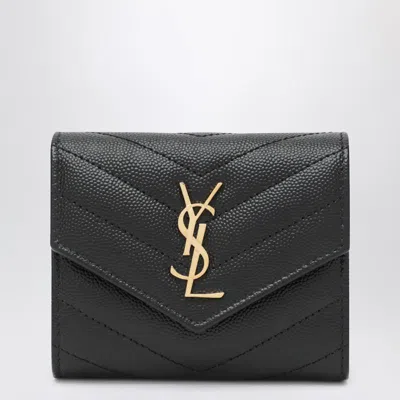 Saint Laurent Tri-fold Cassandre Wallet In Black