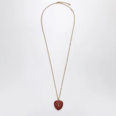 Valentino Royal Heart Necklace Gold-tone Chain In Red