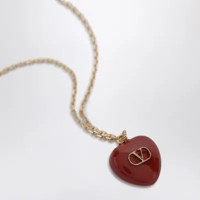 Valentino Royal Heart Necklace Gold-tone Chain In Red