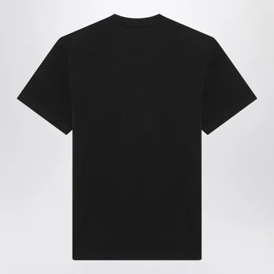 Moncler Blue T-shirt With Embroidered Tricolor Logo In Black